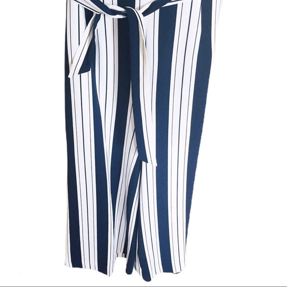 NWT H&M Strapless Striped Jumpsuit With Tie Belt & Pockets White/Navy Blue Sz 6 - Picture 8 of 12